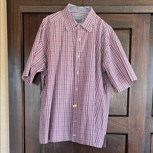 Johnston & Murphy Red and Blue Striped Button Down Shirt
